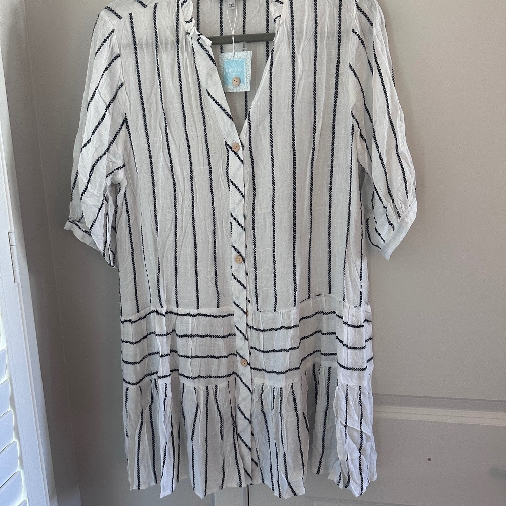 Hayden Los Angeles Striped Tiered Mini Dress Tunic Large White Black
